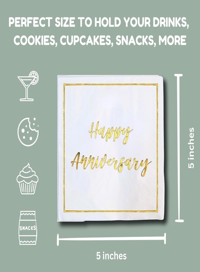 Cloverjoyed Happy Anniversary Decorations, 50 Pack, Gold Foil Cocktail Napkins, Wedding Dating Anniversaries Decorations Decor Supplies, Beverage Napkin - Image 3